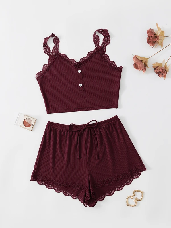 CHINEE-Contrast-Lace-Camisole-Pajamas-Set-Elastic-Pajamas-Casual-Soft-Womens-Two-Piece-Pajamas-Set