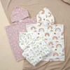 CHINEE Coral Fleece Eco Friendly Bathrobe for Kids Winter Hooded Square Beach Robe with Puff Printed Design for Hotel and Bathroom Use