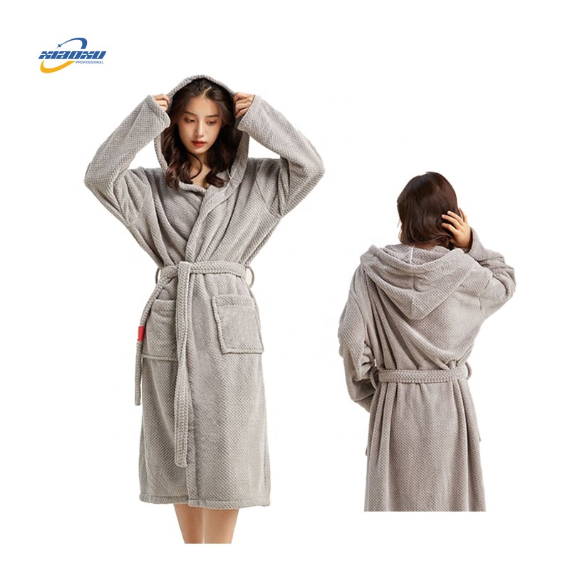 CHINEE Coral Fleece Soft Thick Hooded Bath Robe Warm House Coat Women Men Absorbent Hotel Spa Adult Bathrobe
