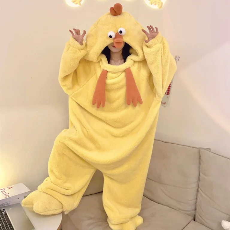 CHINEE-Cosplay-Little-Yellow-Chicken-Kigurumi-Sleepwear-Cartoon-Yellow-Chicken-Pajama-Sleeping-Bag-Hooded-Pajamas-Adult-Onesie-Pajamas-1