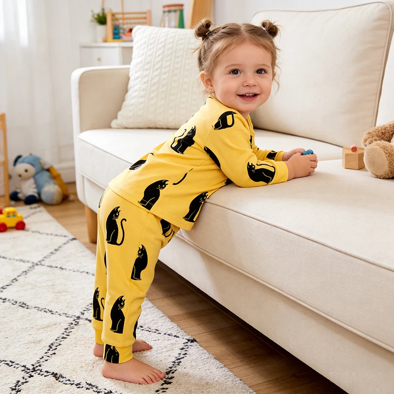 CHINEE Cotton Breathable Kids Pajamas Set Spring Autumn Long Sleeve Unisex Toddler Boys Girls Clothing Set Children Clothes