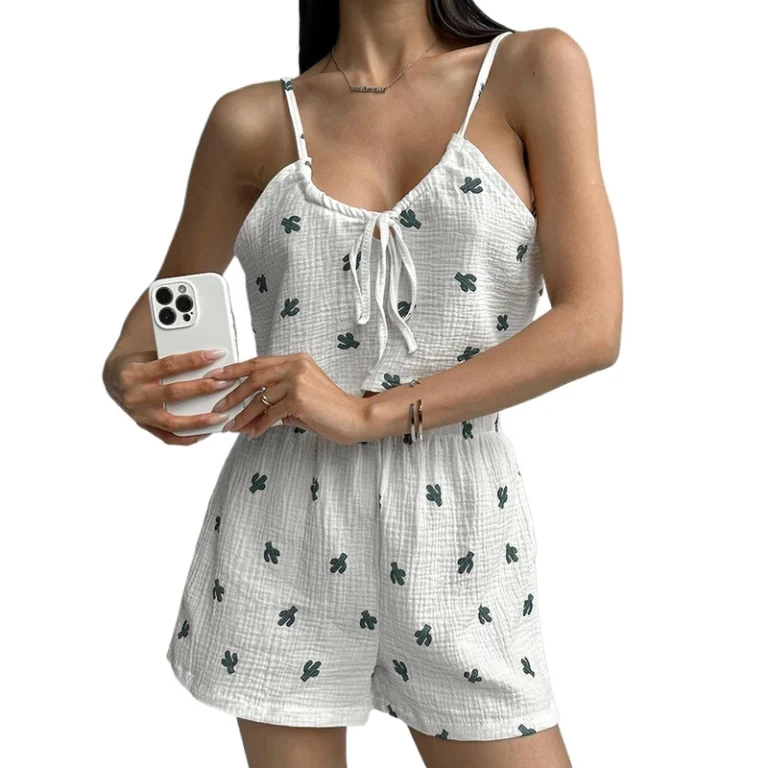 CHINEE-Cotton-Camisole-Shorts-Pajamas-Two-Piece-Set-Casual-Breathable-Womens-Homewear