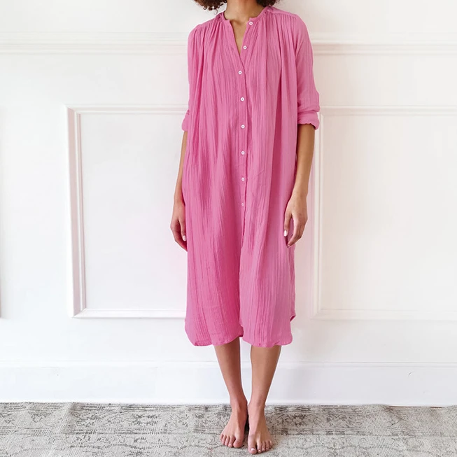 CHINEE Cotton Custom Elegant Summer Spring Oversize Bodycon Dresses Long O Neck Casual Nightgown Loose Sleep Double Layer Gauze Woman