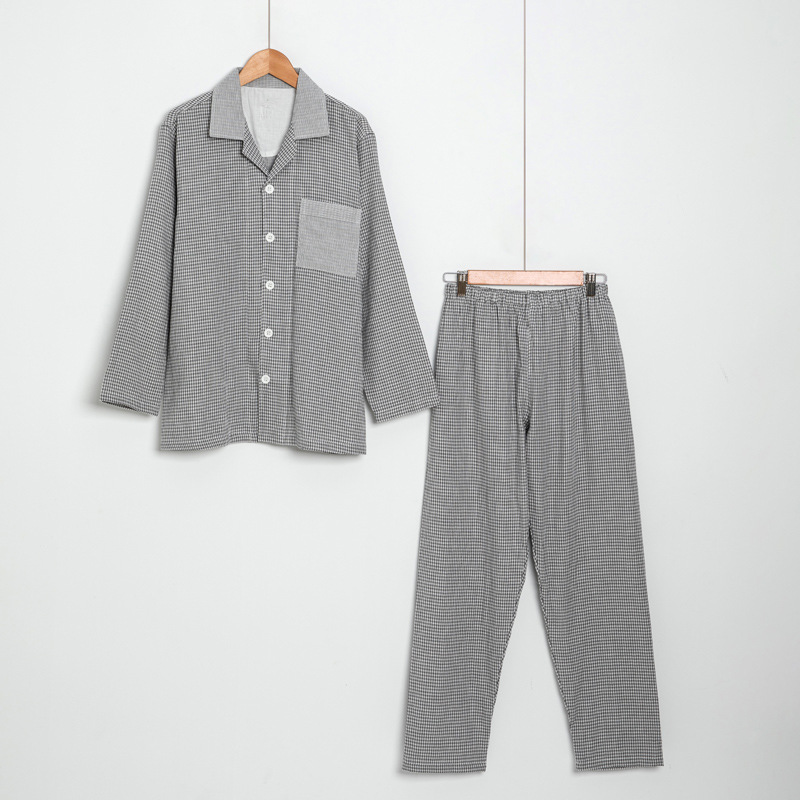 CHINEE Cotton Double Layer Yarn Breathable Sleep Friendly Women's and Men's Long Sleeved Pajamas for Summer Spring Autumn