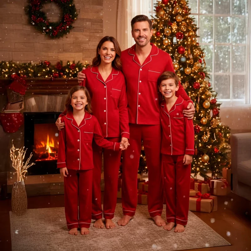 CHINEE Cotton Family Matching Pajamas Breathable Parent Kid Loungewear Set