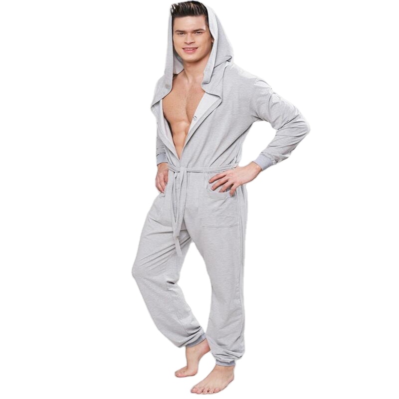 CHINEE Cotton Fleece Pajamas Jumpsuits Men Sleepwear Pajama Men Mens Hooded Onesie Tracksuit Custom