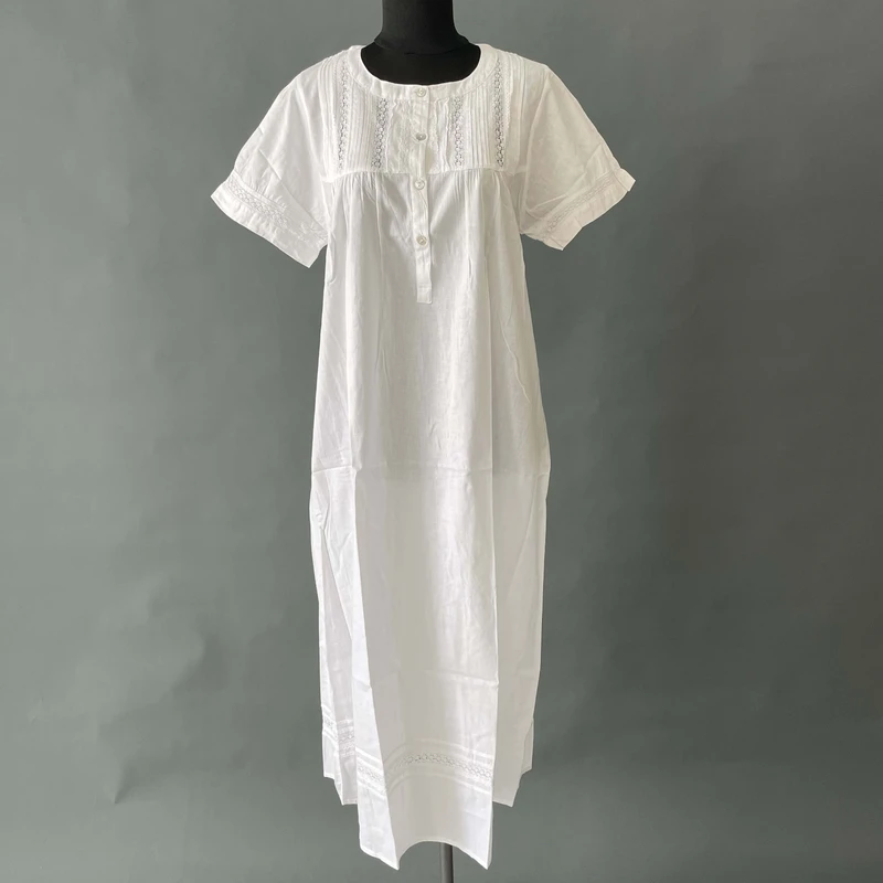 CHINEE Cotton Lace Short Sleeve Nightdress