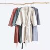CHINEE Cotton Linen Kimono Bathrobe Breathable Woven Spa Robe for Hotel Home Daily Use Custom Logo & Size Available