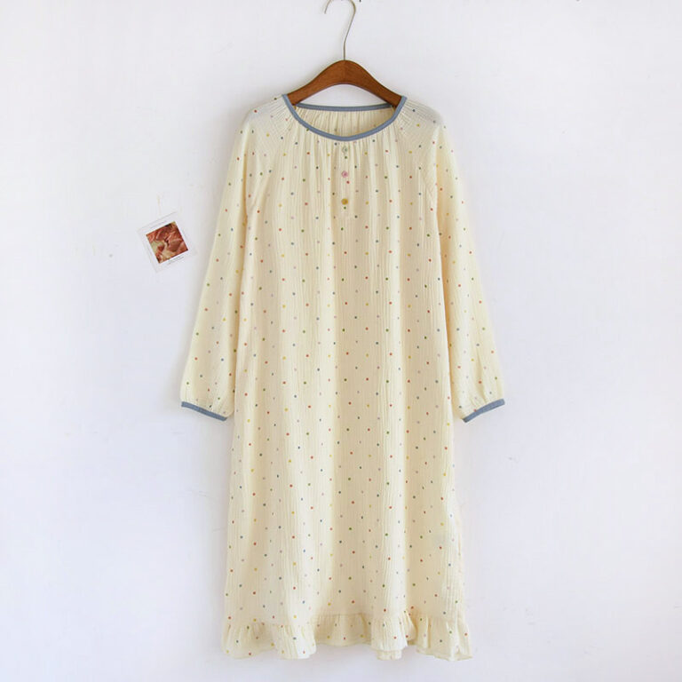CHINEE-Cotton-Long-sleeved-Nightdress-Home-Wear-Cardigan-Long-Dress-Pajamas-Spring-and-Summer-Casual-Large-Size-Pajamas
