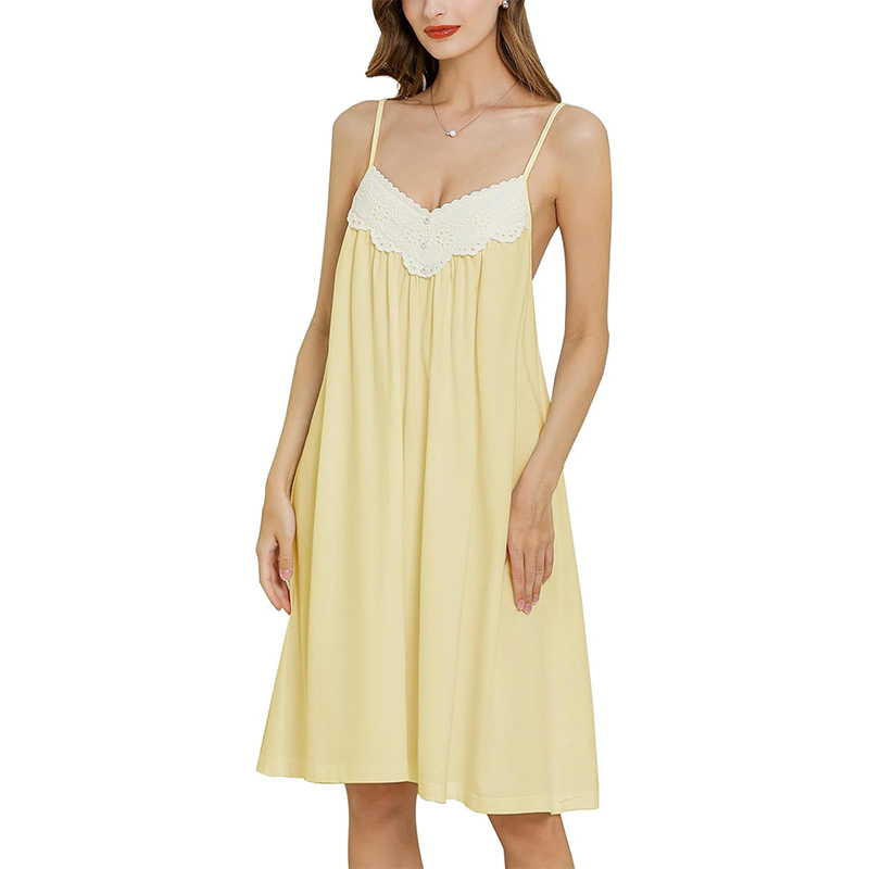 CHINEE Cotton Nightgowns for Women Vintage Victorian Sleepwear Adjustable Spaghetti Strap Sleeveless V Neck Lace Nightdress