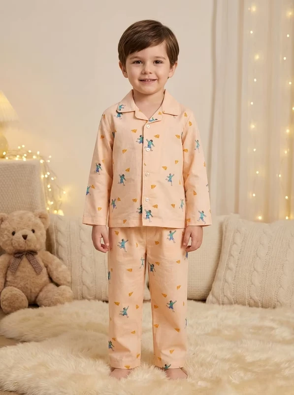 CHINEE Cotton Printed Baby Boy Pajamas Full Sleeve Turn down Collar Button Closure Soft Cute Infants Toddlers Full Season Wear