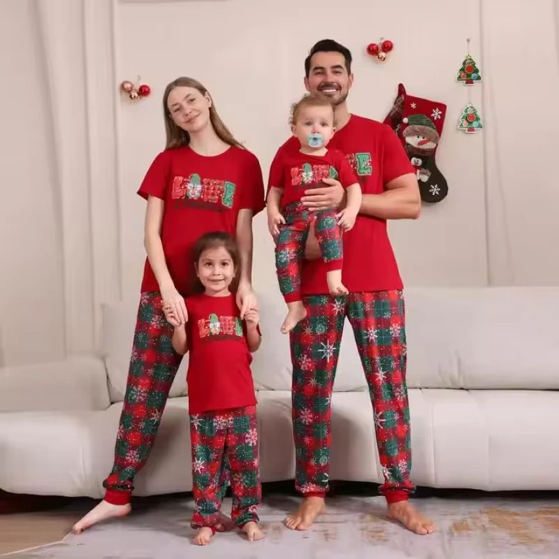 CHINEE Cotton Short Sleeves Xmas Family Jumpsuit Hood Christmas Pajamas Matches Family Matching Outfits Kids Mother Father Body