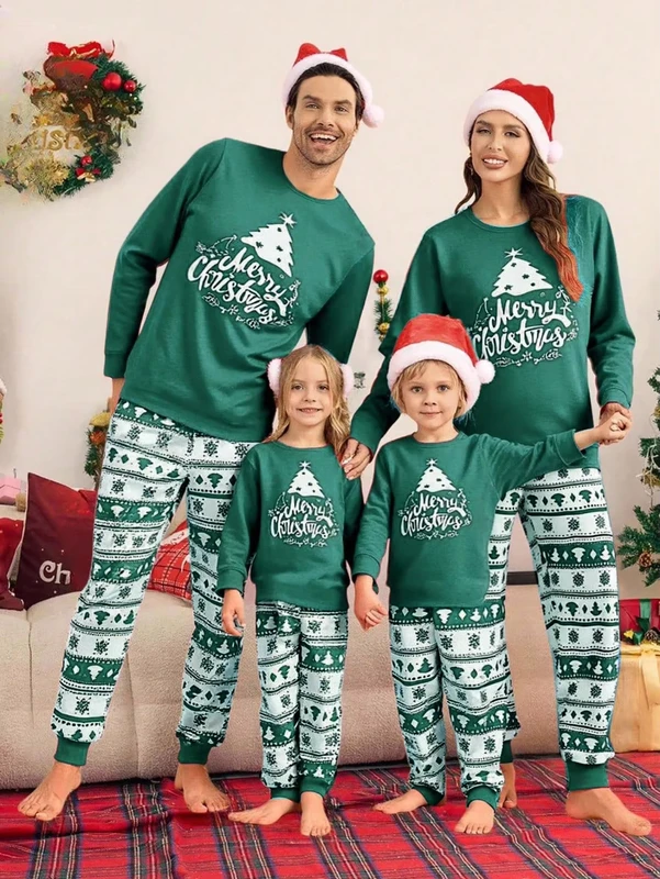 CHINEE Cotton Summer Winter Breathable Thermal Parent Child Family Christmas Pajamas Women Sleepwear Holiday