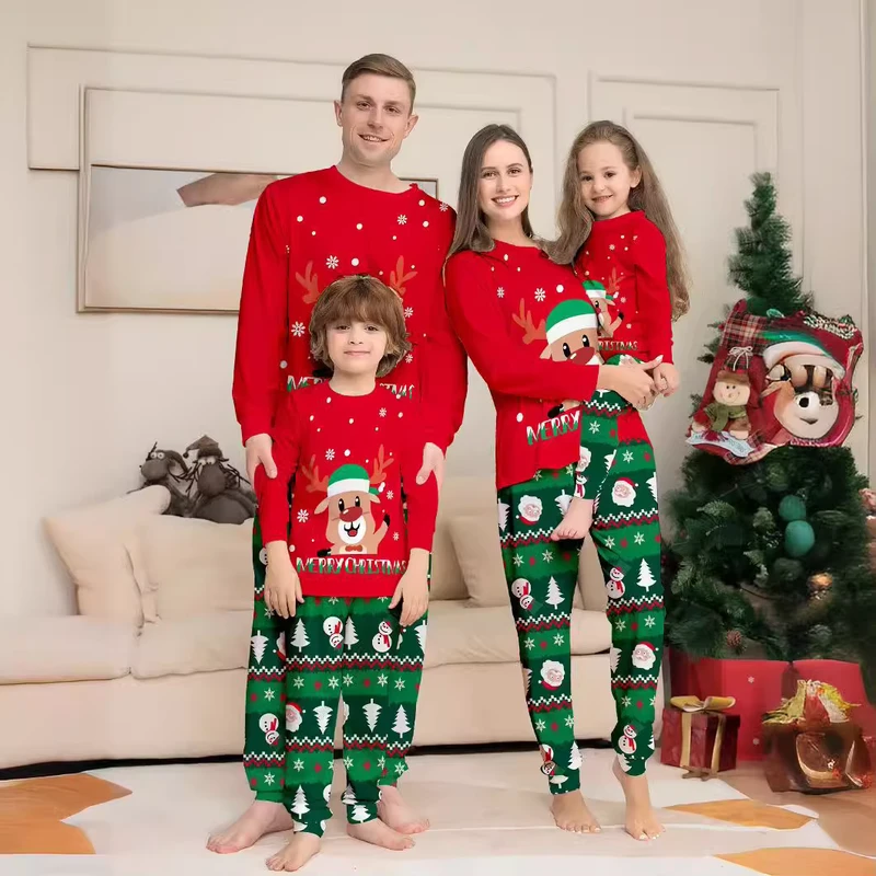 CHINEE Couples Christmas Family Matching Pajamas Set Mother Kids Clothes Christmas Pajamas for Family Clothing Set