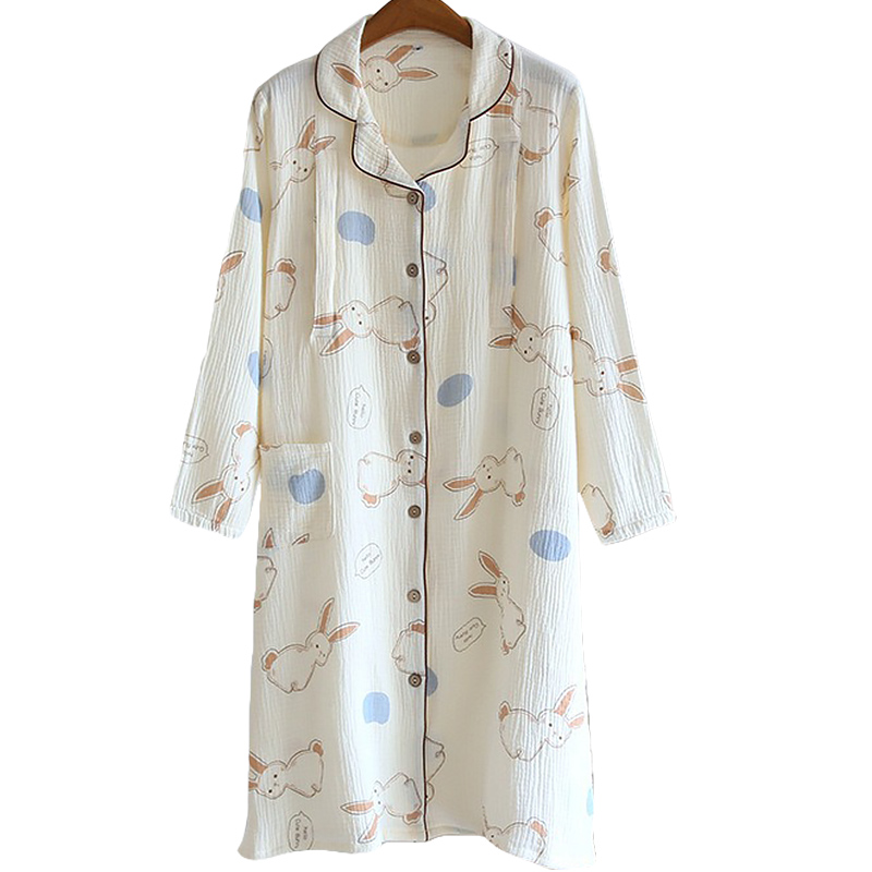 CHINEE Crepe Breastfeeding Nightdress Postpartum Cotton Gauze Confinement Dress Maternity Dress Pajamas Dress