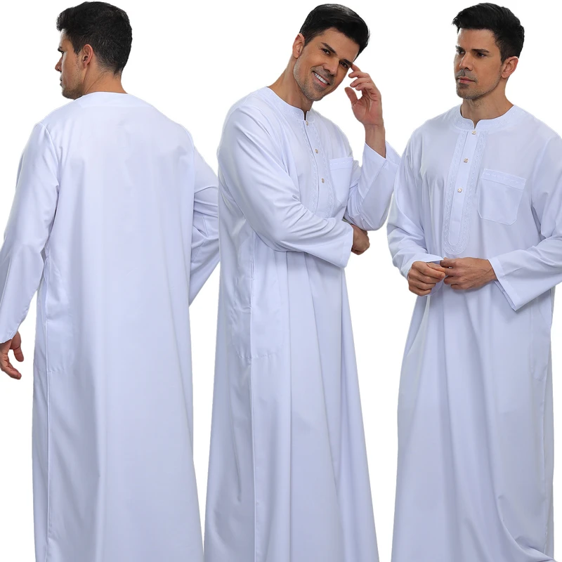 CHINEE Cross Border Foreign Trade Long Robe Middle Eastern Robe Men's Clothing Men's Robe Button Moroccan Robe in Stock