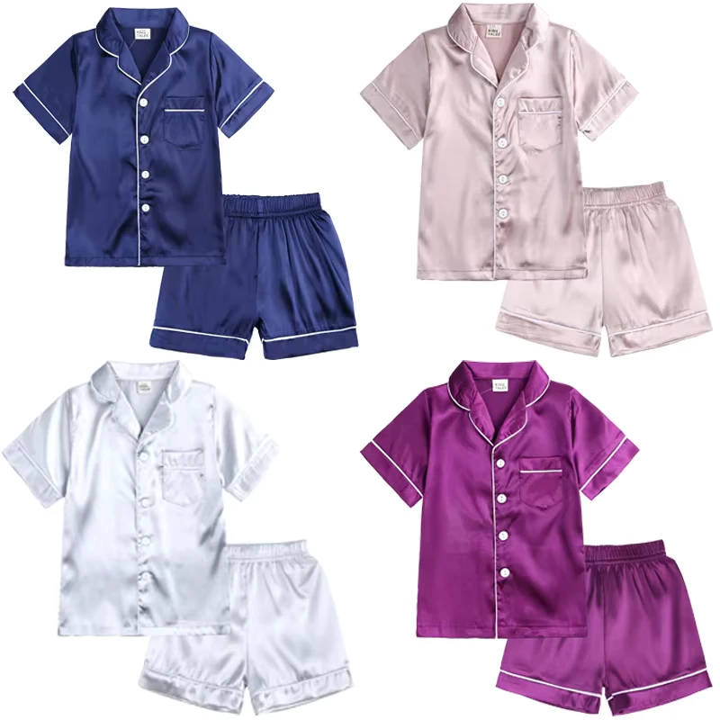 CHINEE Cross-Border Supply Summer Satin Baby Pajamas Set Breathable Ice Silk for Boys and Girls Home Clothes for Children