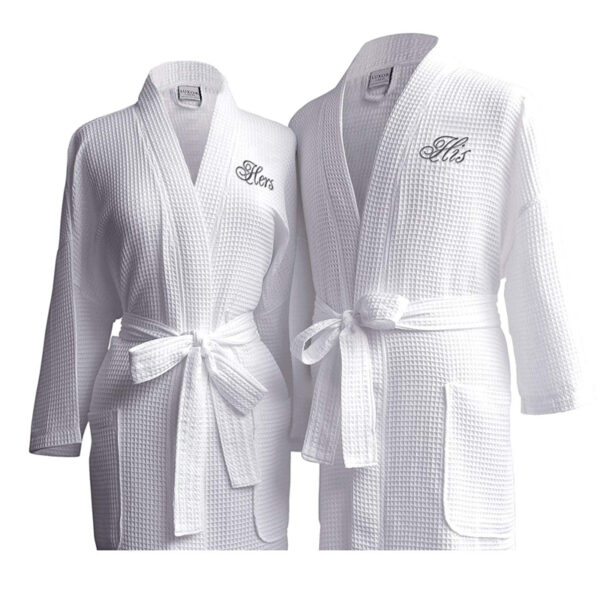 CHINEE Custom 5 Star Hotel Logo White Bath Robe Quick Dry Breathable 100% Cotton Kimono Waffle Spa Bathrobe