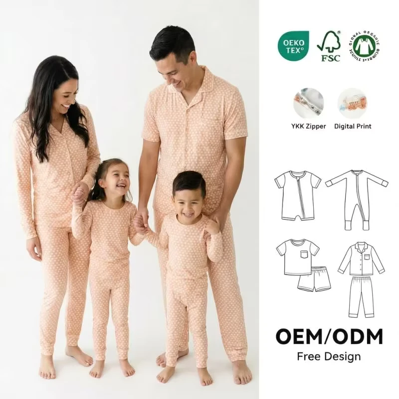 CHINEE Custom Autumn Children's Printed Bamboo Fibre Kids Pajamas Set Adult Pajamas Family Matching Outfits Pajamas