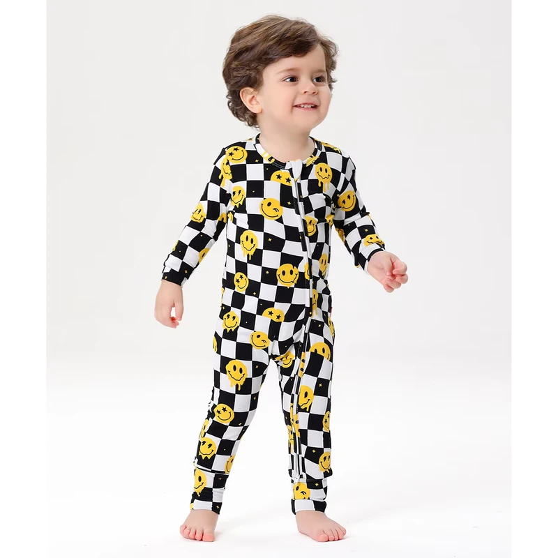 CHINEE Custom Bamboo Long Sleeve Baby Romper with Printed Design Newborn Baby Toddler Zippy Footie Pajamas Kids Rompers