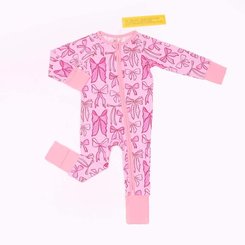 CHINEE Custom Bamboo Long Sleeve Zipper Closure Autumn Unisex Baby Toddler Romper Jumpsuit Pajamas