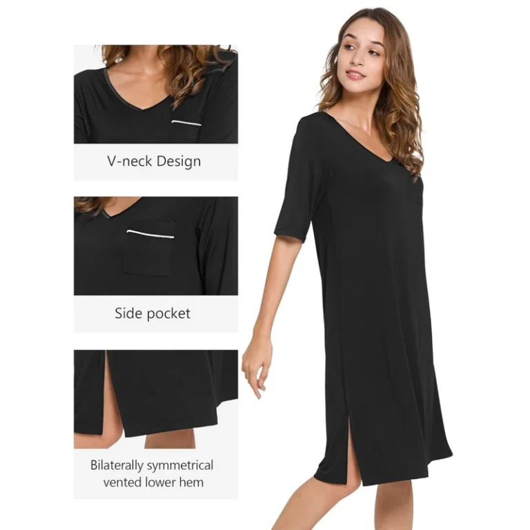 CHINEE-Custom-Bamboo-Nightgowns-for-Women-Short-Sleeve-Sleep-Shirt-V-Neck-Nightgown-Plus-Size-Sleepwear-Women