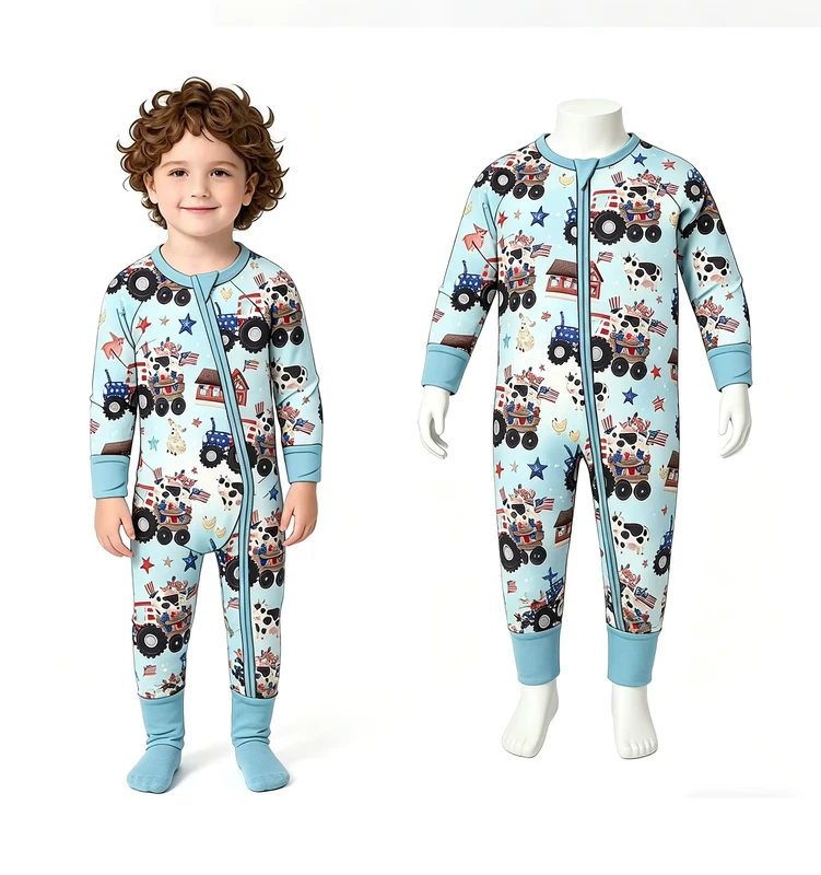 CHINEE Custom Bamboo Zippy Jumpsuit Romper Infants Toddlers Boutique Bodysuit Flower Print Baby Kid Pajamas for Boys & Girls