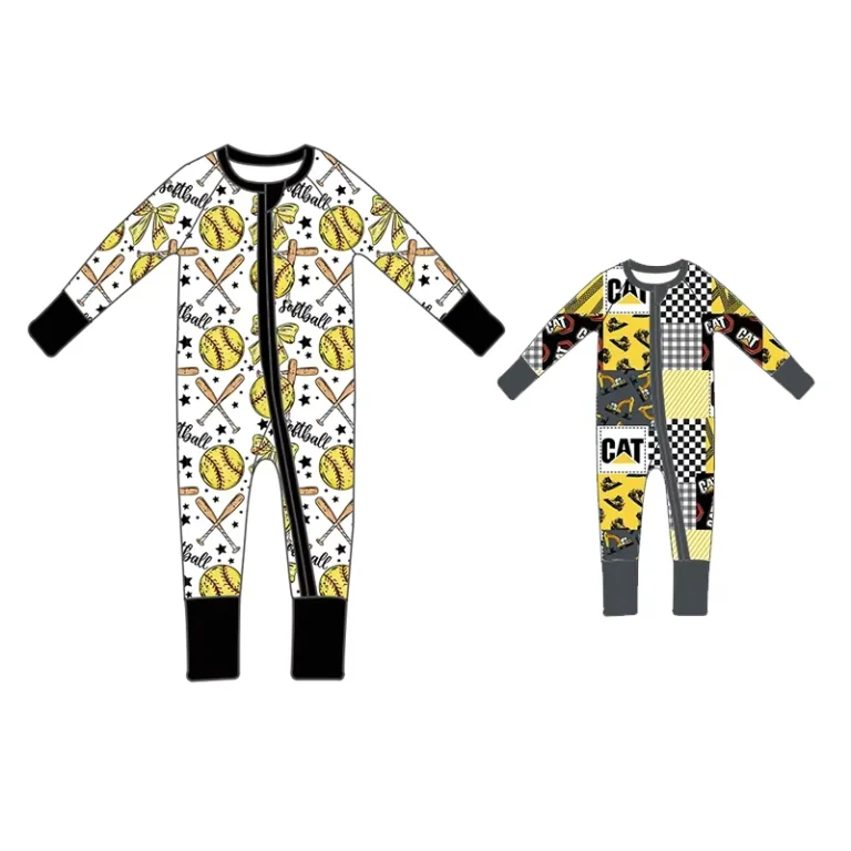 CHINEE-Custom-Baseball-Print-Baby-Boys-Girls-Newborn-Bamboo-Fabric-Casual-Style-Baby-Kids-Zippy-Pajamas