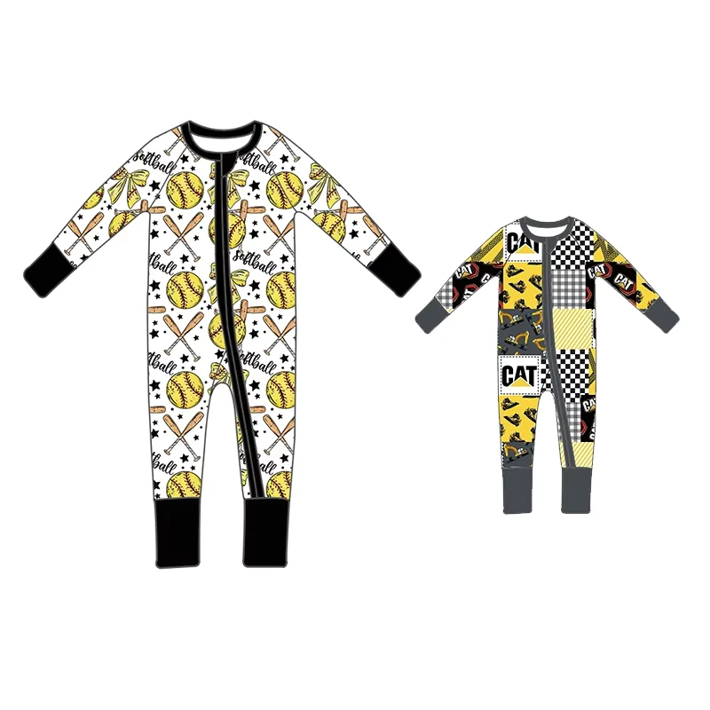 CHINEE Custom Baseball Print Baby Boys Girls Newborn Bamboo Fabric Casual Style Baby Kids Zippy Pajamas