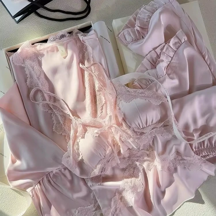 CHINEE Custom Basic Regular Embroidered Satin Pajamas Set 3 Piece Women's Silk Luxury Blank Pajamas Women Sleepwear Sets Satin Pajamas