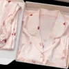 CHINEE Custom Basic Regular Embroidered Satin Pyjamas Set Women's Heart Print Silk Luxury Pijamas Women Sleepwear Pajamas Sets Women