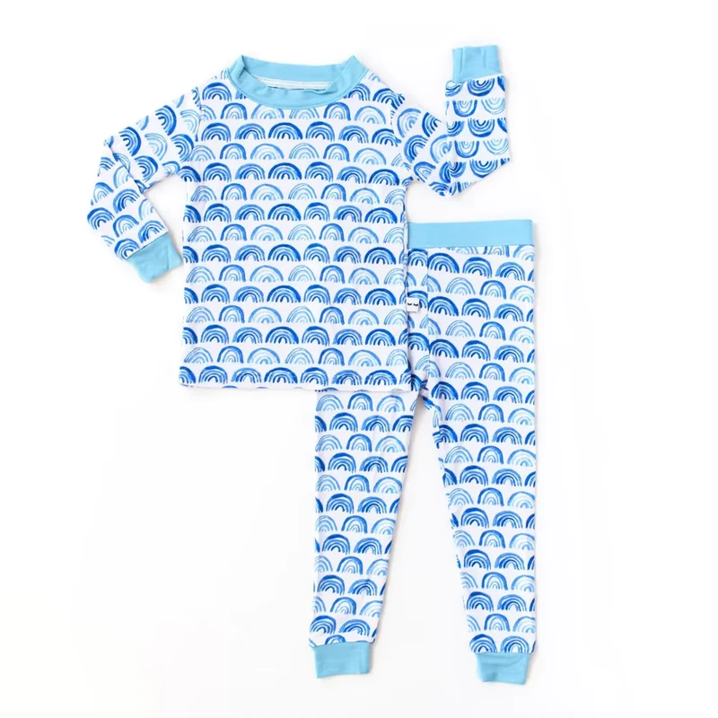 CHINEE Custom Blue Pattern Printed Kids Pajamas OEM ODM Soft Sleep Wear for Summer Baby Girl and Boy From Bangladesh