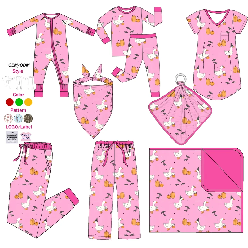CHINEE Custom Boutique Bamboo Toddler Halloween Print Clothes Newborn Baby Long Sleeve 2 Pcs Set Pjs Girls Bamboo Pajamas