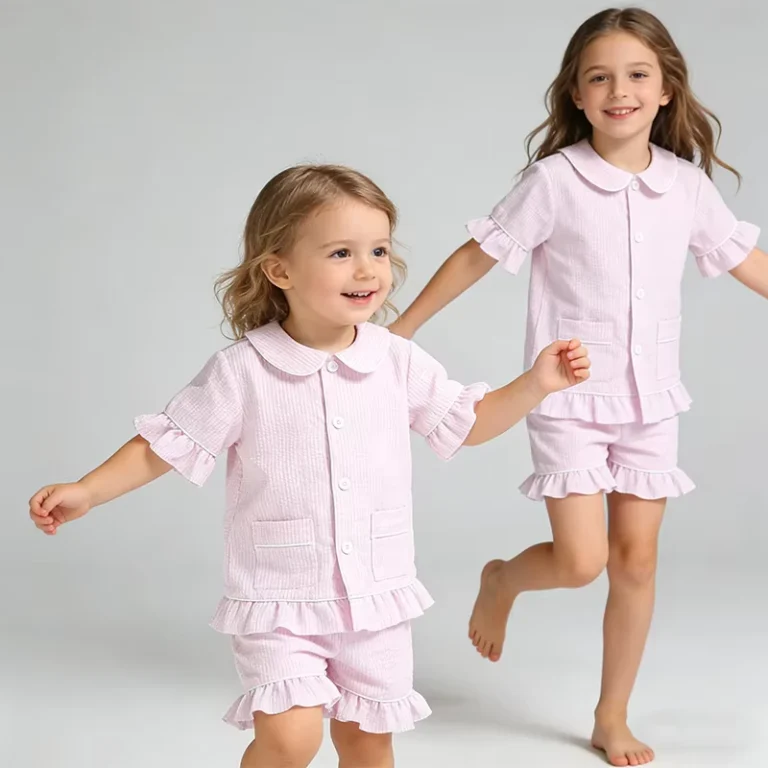 CHINEE-Custom-Bubble-Kids-Pyjamas-Embroidered-Sleep-Wear-Children-Pajamas-Short-Sleeves-Two-Piece-Sleepwear-Set-Sleepwear-For-Girls