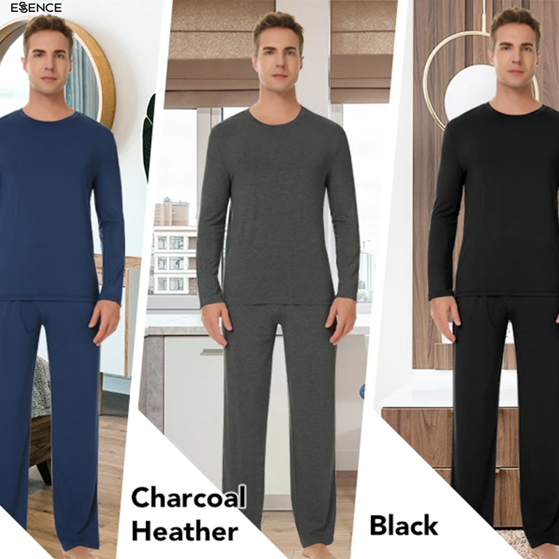 CHINEE Custom Casual Loose Bamboo Men's 2 Piece Sleepwear Long Shirt and Pants Set Pajama for Men