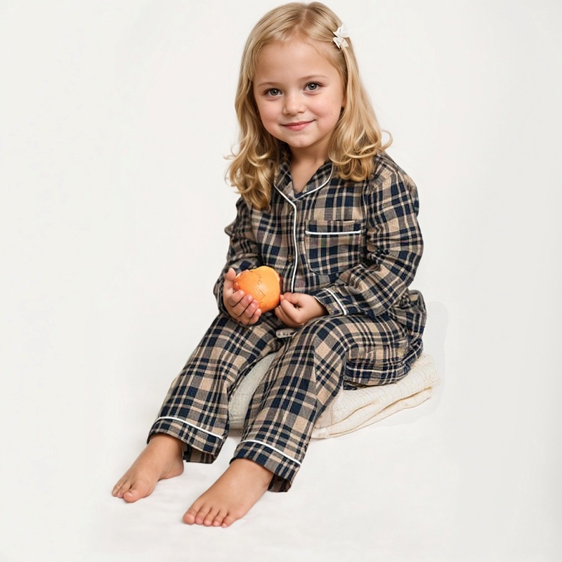 CHINEE Custom Children Pajamas Cotton Long Sleeve Plaid Christmas Toddler Pyjama Baby Girls Sleepwear 2 Piece Kids Sets With Button