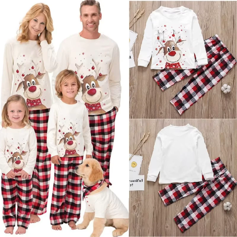 CHINEE Custom Christmas Family Matching Pajamas Set Cute Deer Design Elastic Waist Breathable Cotton Spandex Sleepwear for Adults Kids