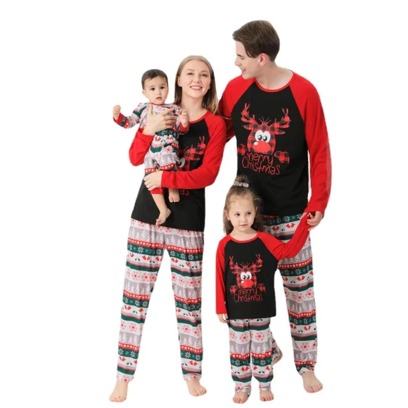 CHINEE Custom Christmas Pajamas Family Matching X Mas Knitted Elastic Waist Pajamas for Summer and Spring