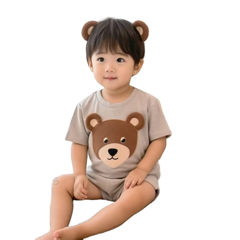 CHINEE Custom Clothing Children Soft Sleepwear Kids Short sleeved Bear Clothes Garment Kids Sleeping Wear Baby's Wear Kids Pajamas