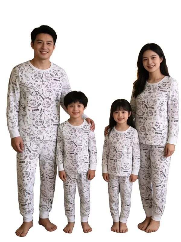 CHINEE Custom Cotton Pajamas Set Long Sleeve Adults Boys Girls Coloring Pajama Set Doodle Pjs Sleepwear Family Pajamas Matching Sets