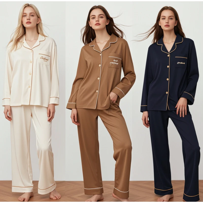 CHINEE Custom Cotton Pyjamas Women Sleepwear Solid Spring Loungewear Bamboo Pajamas Set Soft Women Pajama Sets