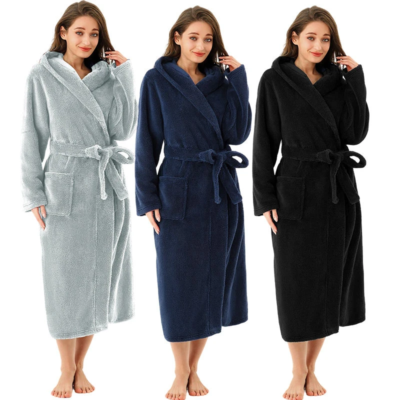 CHINEE Custom Couple Thickened and Lengthened Non-shedding Warm Hooded Bathrobe coral fleece Robe