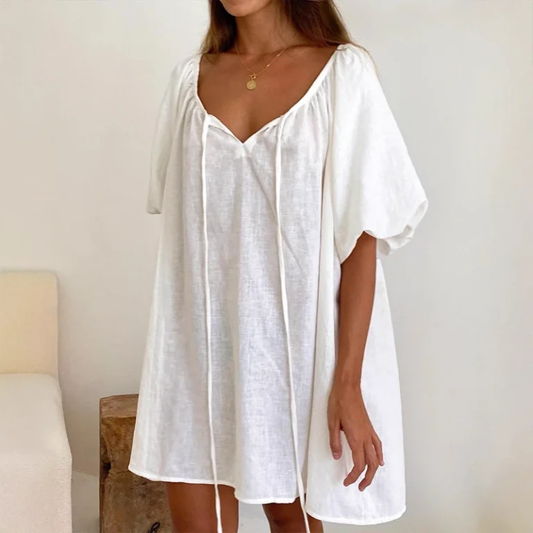 CHINEE-Custom-Daywear-Pajama-Dress-Nightgown-Womens-Summer-White-Loose-Short-Sleeve-100-Cotton-Nightdress-for-Women