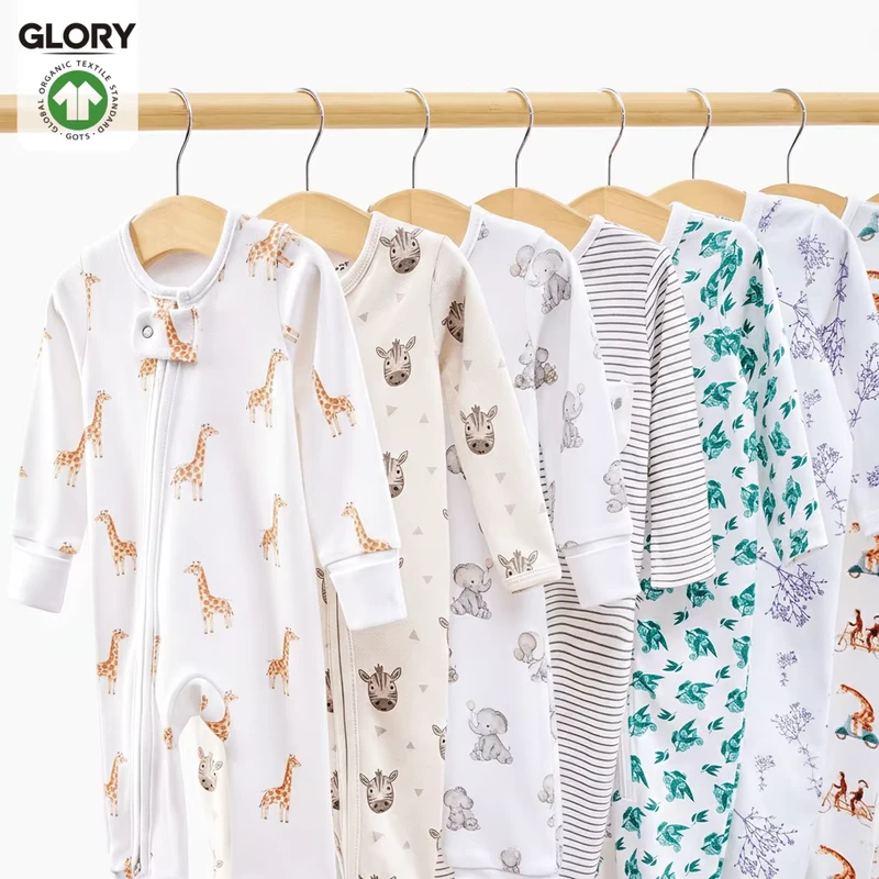 CHINEE Custom Design GOTS Certified Organic Cotton Zipper Long Sleeves Baby Onesie Kids Pajamas Newborn Romper
