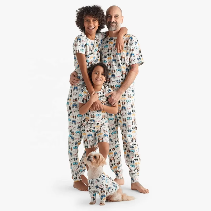 CHINEE Custom Design Long Staple Rib Knit Cotton Dog Pajamas Matching Family Pajamas Autumn Baby Boys & Girls Custom Colors
