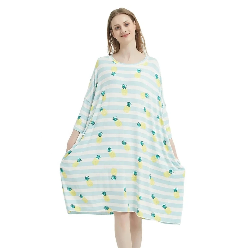 CHINEE Custom Design Summer Cooling Ecofriendly Plant Viscose Breathable Oversized Plus Sized Sleeping Nightgowns Long Women Sleep Tee