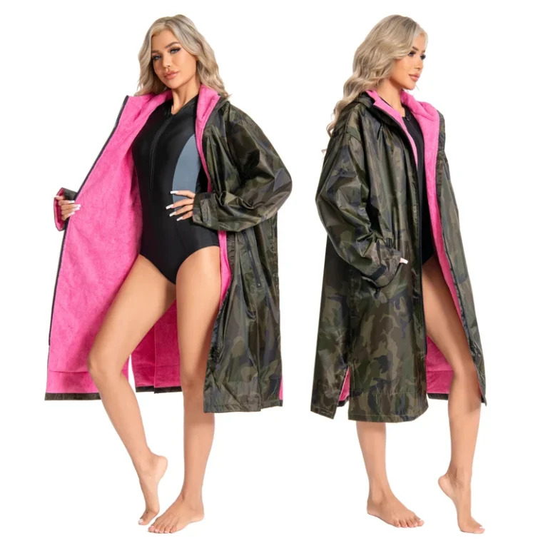 CHINEE Custom Design Water Resistant Poncho Swim Coat Fleece Lined Hooded Changing Robe
