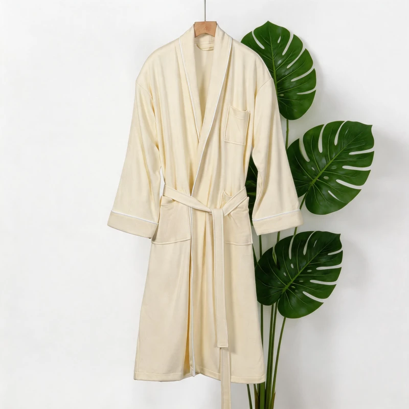 CHINEE Custom Dobby Weave Spandex Cotton Premium Summer Bathrobe Shawl Collar Long Sleeve Quick Dry Soft Skin Friendly Eco Friendly For