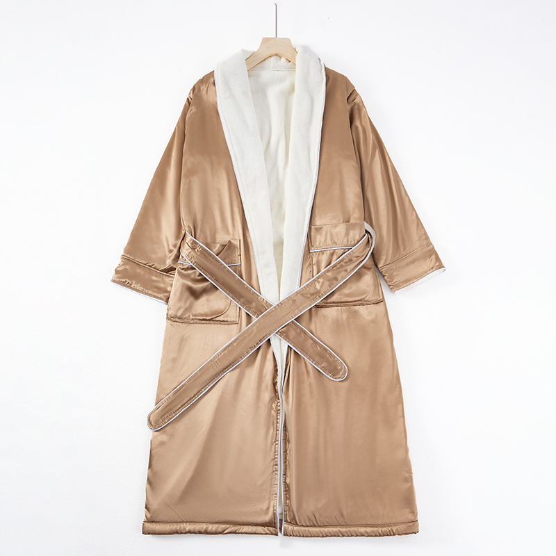 CHINEE Custom Dual Layer Satin Silk Bathrobe for Men and Women Luxury Gabardine with Front Logo Knee Length for Home Spa Use