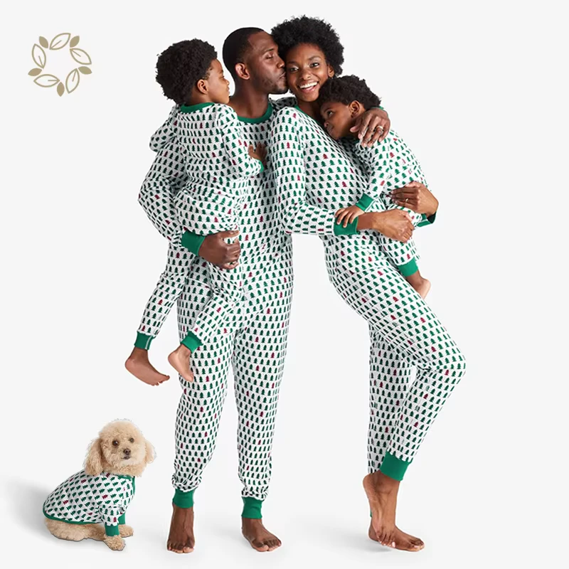 CHINEE Custom Eco Friendly Bamboo Christmas Family Pajamas Summer Holiday Matching Set in Comfortable Jersey Fleece Fabric